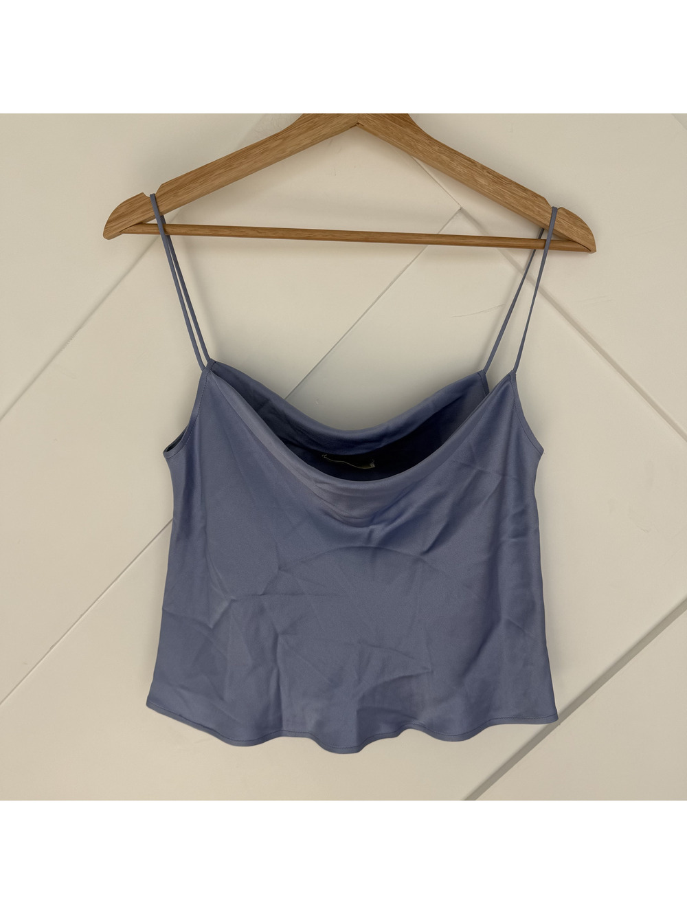 LAPOINTE Blue Satin Cowl Neck Camisole Top